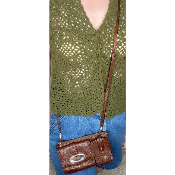Vintage 2000s Brighton Y2K Aesthetic Brown Leather Crossbody Purse Shoulder Bag - Picture 2 of 8